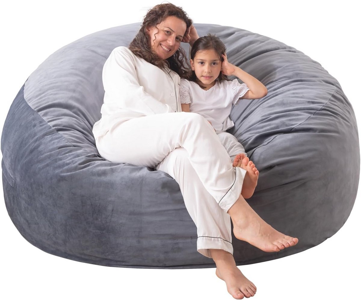 Grote Zitzakstoel van 1,8 m - Comfortabele Stoel voor Volwassenen en Kinderen, Zachte Imitatiebont Stof, Grijs