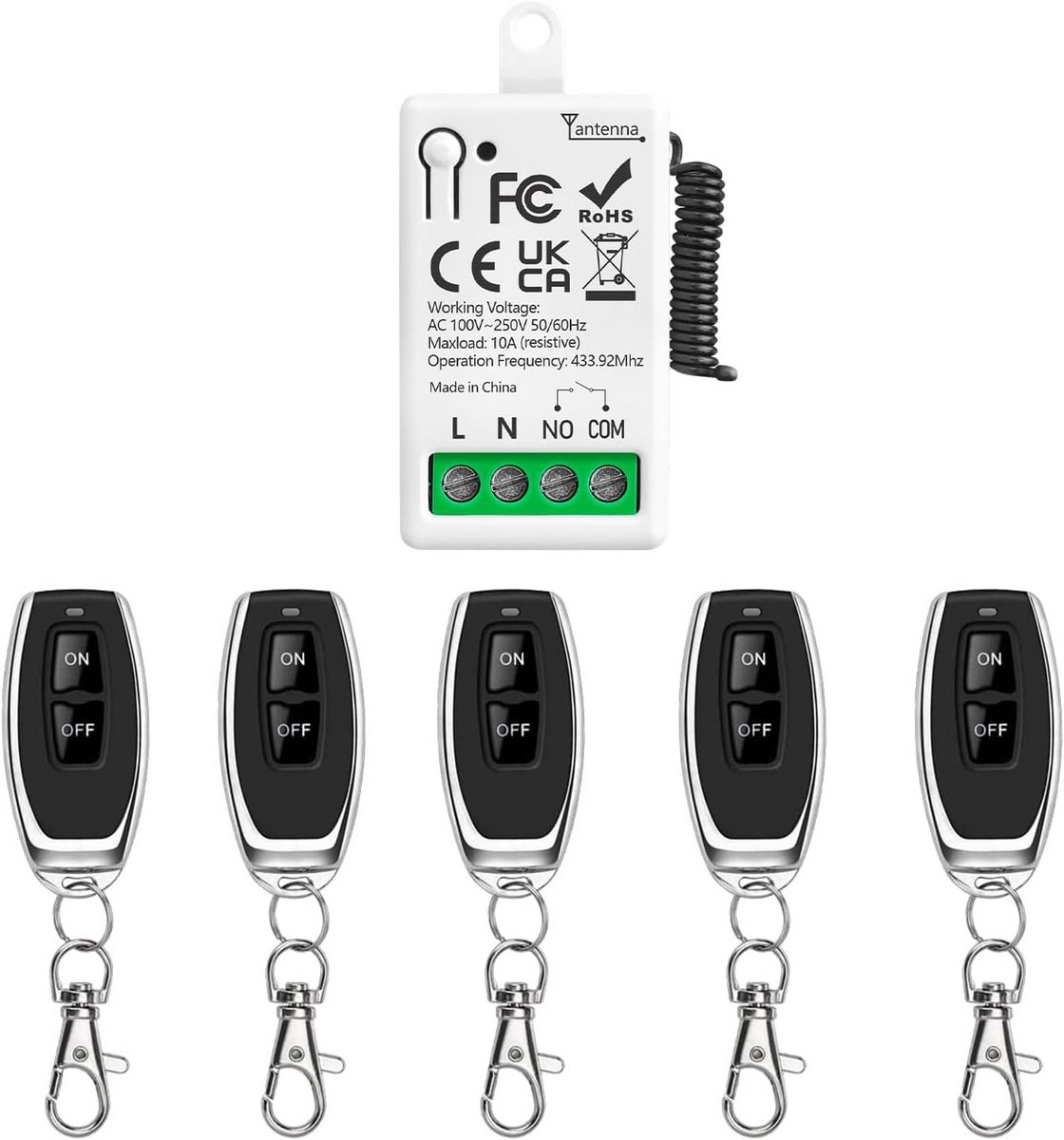 Universele Draadloze Afstandsbedieningsschakelaar AC 220V 230V - 1-kanaals RF Relais Ontvangermodule met 5 Zenders