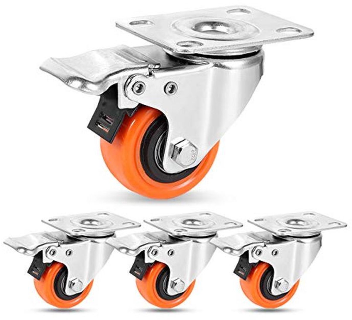 2-Inch Zwenkwielen met Dubbele Vergrendeling - 600 Lbs Laadvermogen - Duurzame en Geluidsloze Polyurethaan Wielen - Set van 4 voor Karren, Trolleys en Meubels