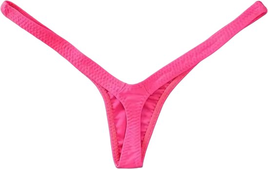 Felroze string met textuur, lage taille en dunne bandjes.