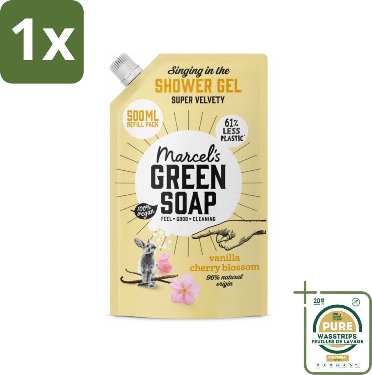 1 x Marcel's Green Soap - Shower Gel - Navulling - Vanille & Kersenbloesem - Krachtige werking - 500 ml- Douchegel - Natuurlijke Douchegel - Ecologische Douchegel - Vegan Douchegel - Biologische Douchegel