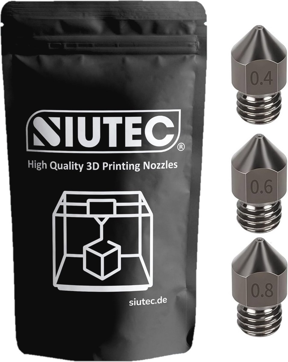 Premium MK8 Gehard Staal Spuitmondenset - 3 Spuitmonden (0,4 / 0,6 / 0,8 mm) voor 3D-printers