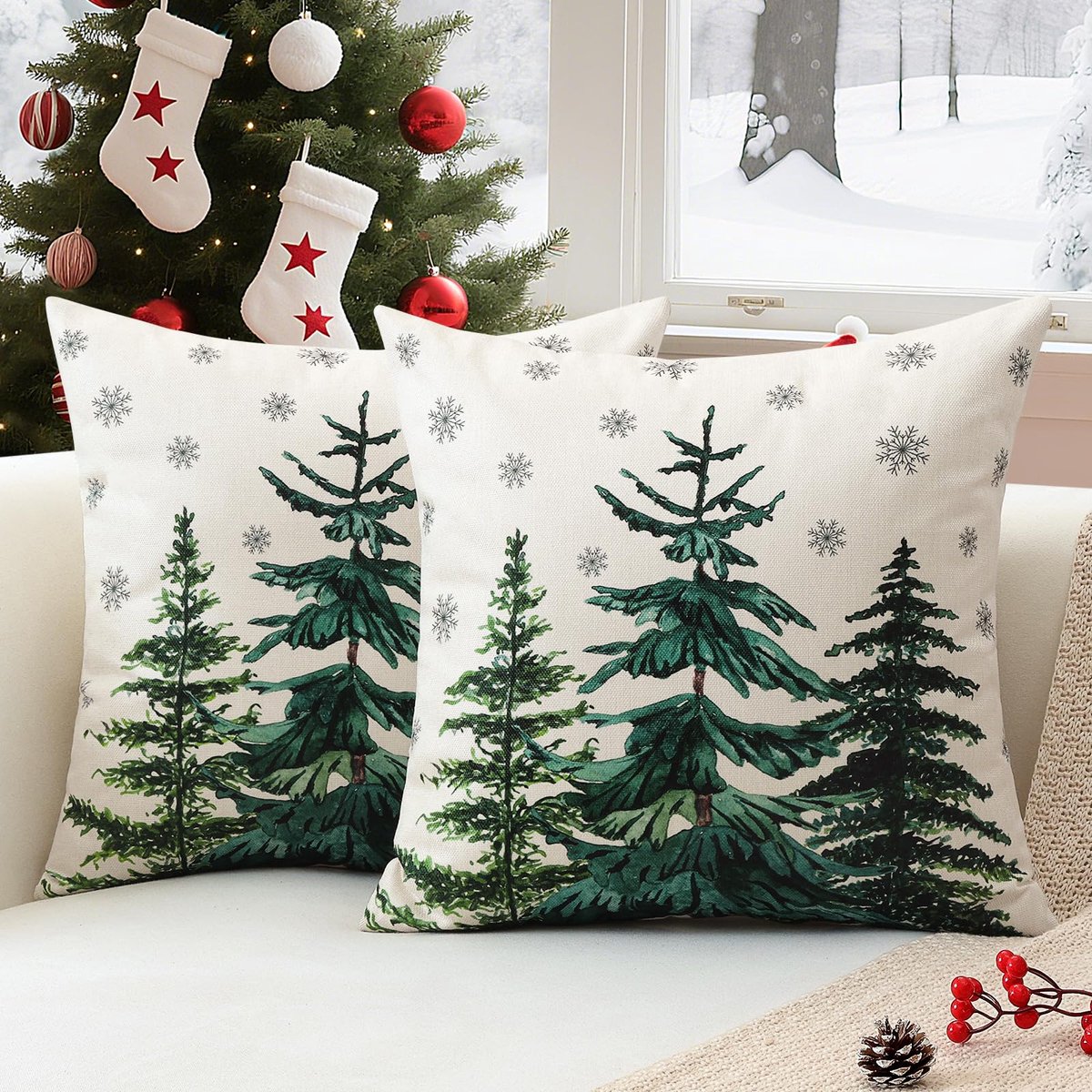 Unyqoos Set van twee decoratieve kussenhoezen met kerstmotief voor een feestelijk interieur Kerstmis