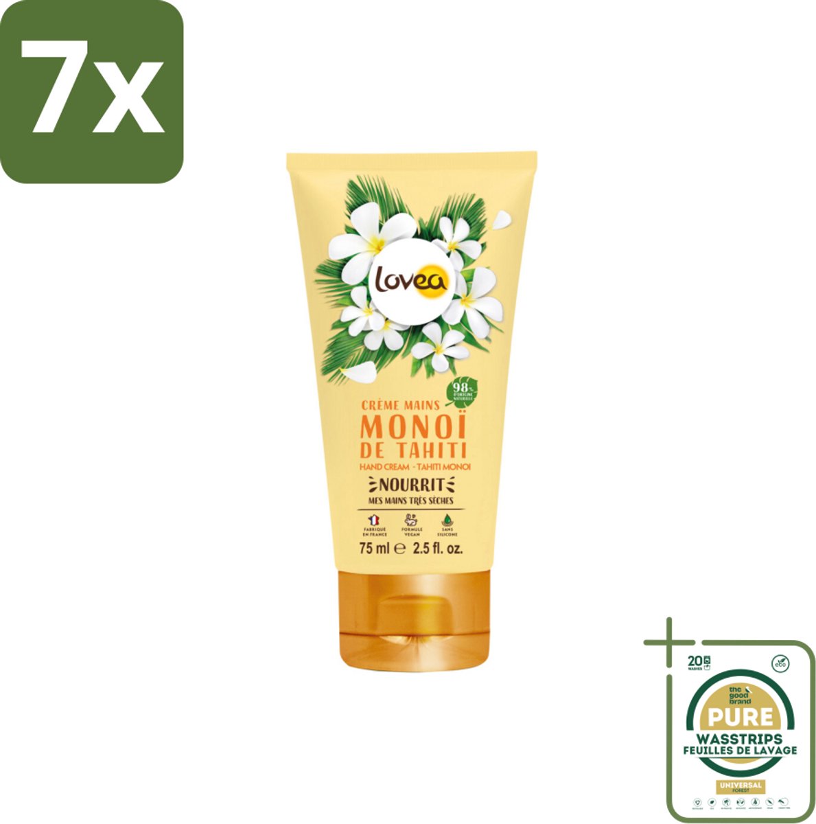 7 x Lovea – Handcrème – Tahiti Monoï – Hydraterend – 75 ml - Grootverpakking - Koffiezetapparaat