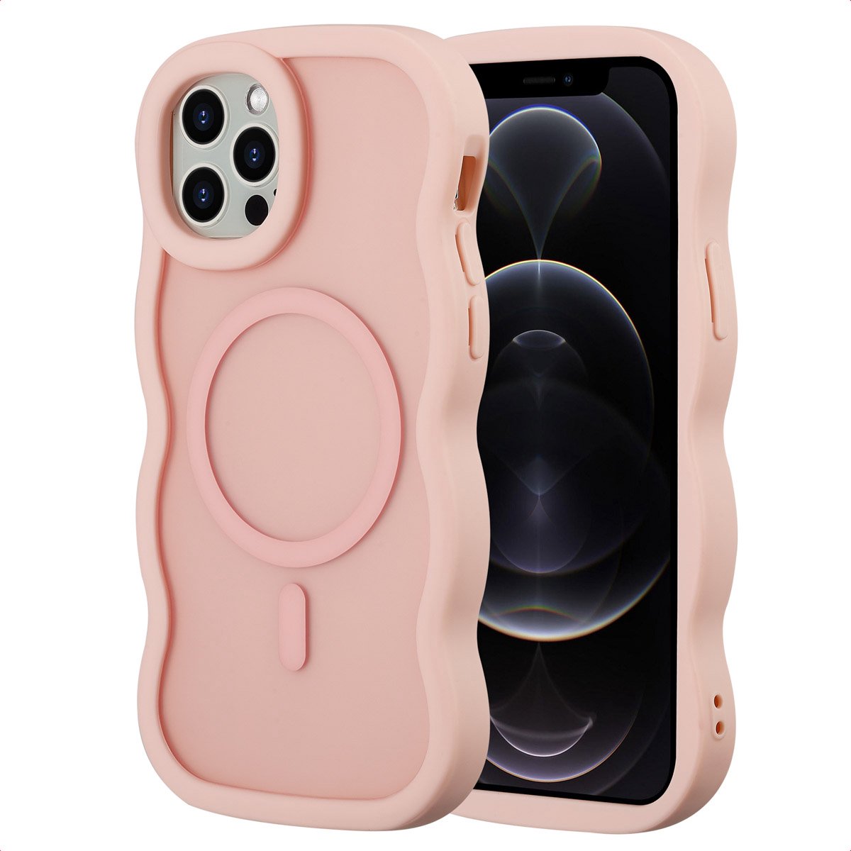 Selencia Wavy Case - Golvend Hoesje geschikt voor Apple iPhone 12 Pro / 12 - Soft Pink
