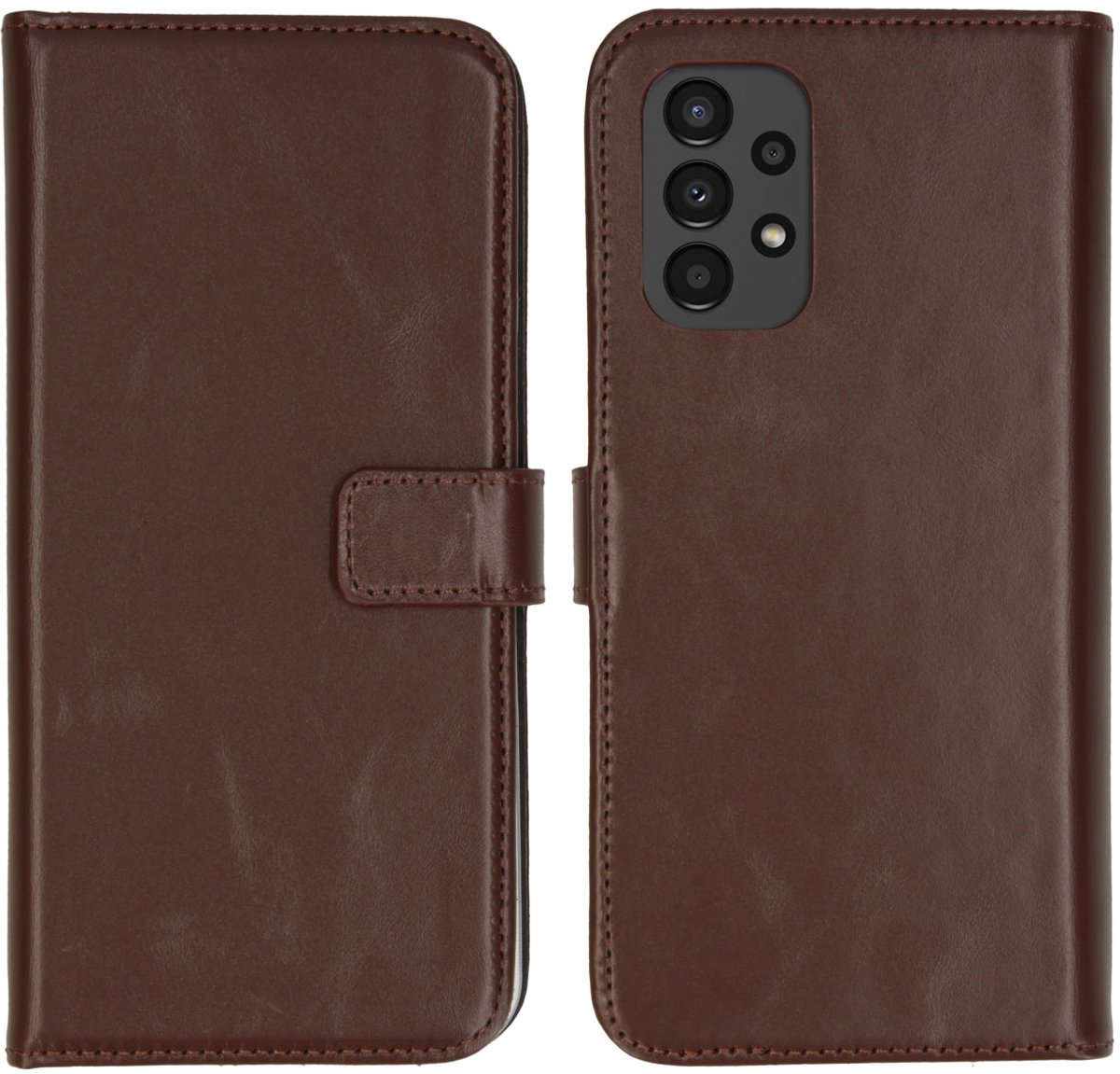 Selencia Hoesje - Geschikt voor Samsung Galaxy A13 (4G) - Echt Lederen Bookcase - Bruin