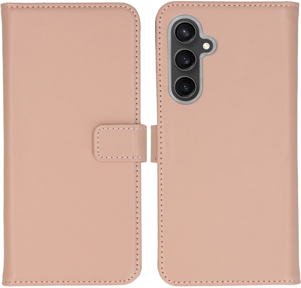 Selencia Hoesje - Geschikt voor Samsung Galaxy S23 FE - Echt Lederen Bookcase - Dusty Pink