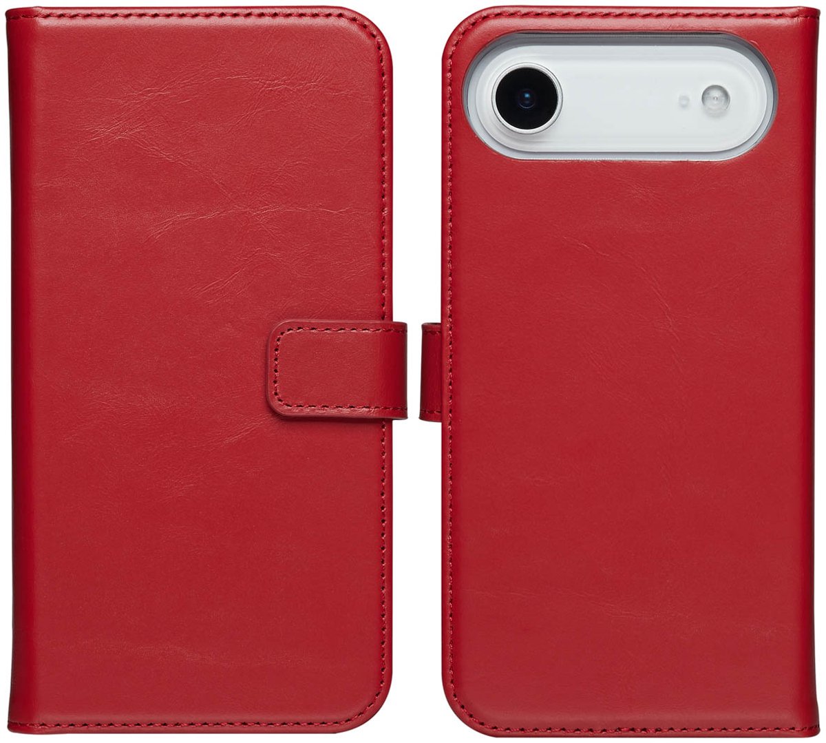 Selencia Hoesje - Geschikt voor Apple iPhone 17 Air - Echt Lederen Bookcase - Rood