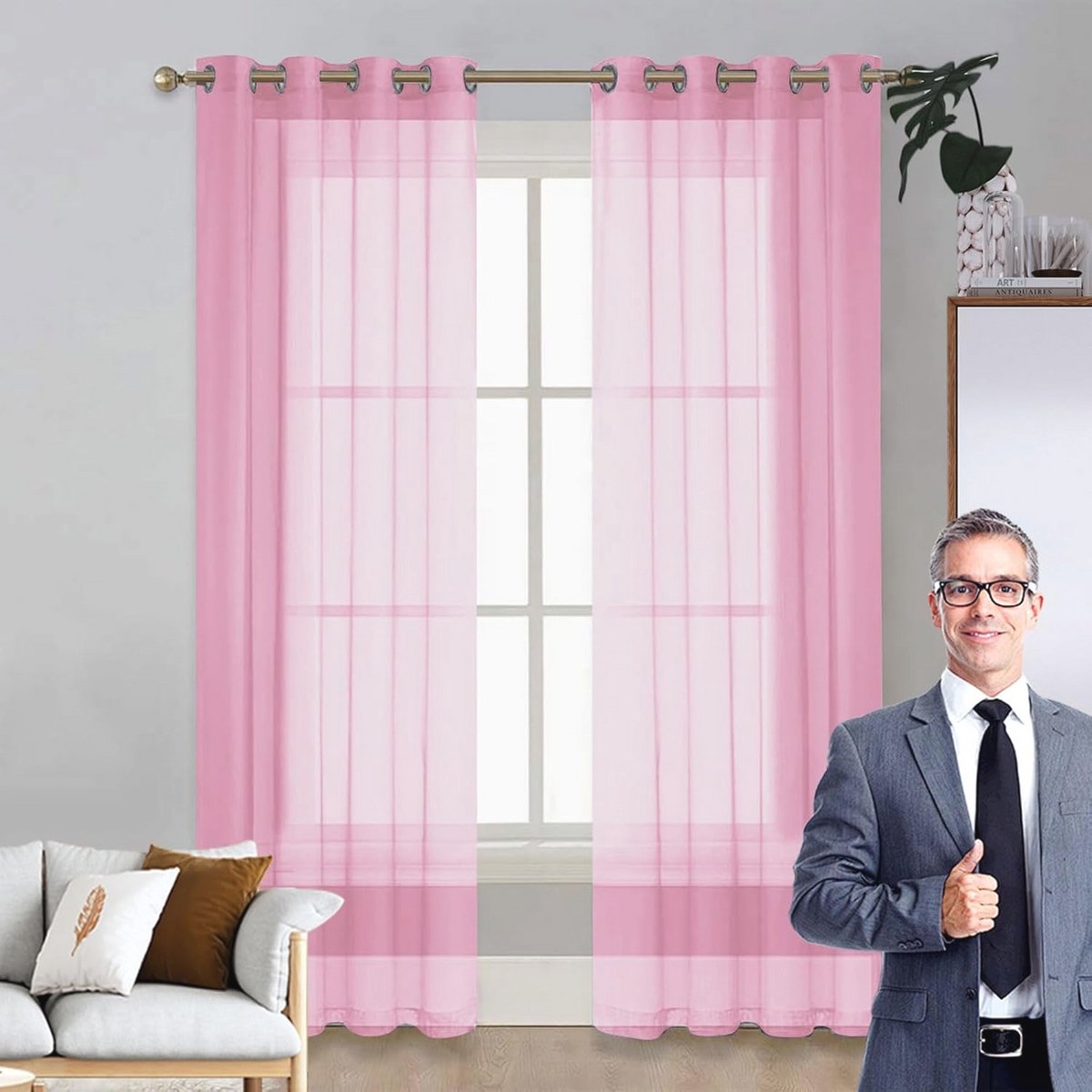 Blackout Curtains 125 x 95 cm in Many Colors and Sizes, No Drilling Door Curtain or Window Curtain for Bedroom and Living Room, Pink