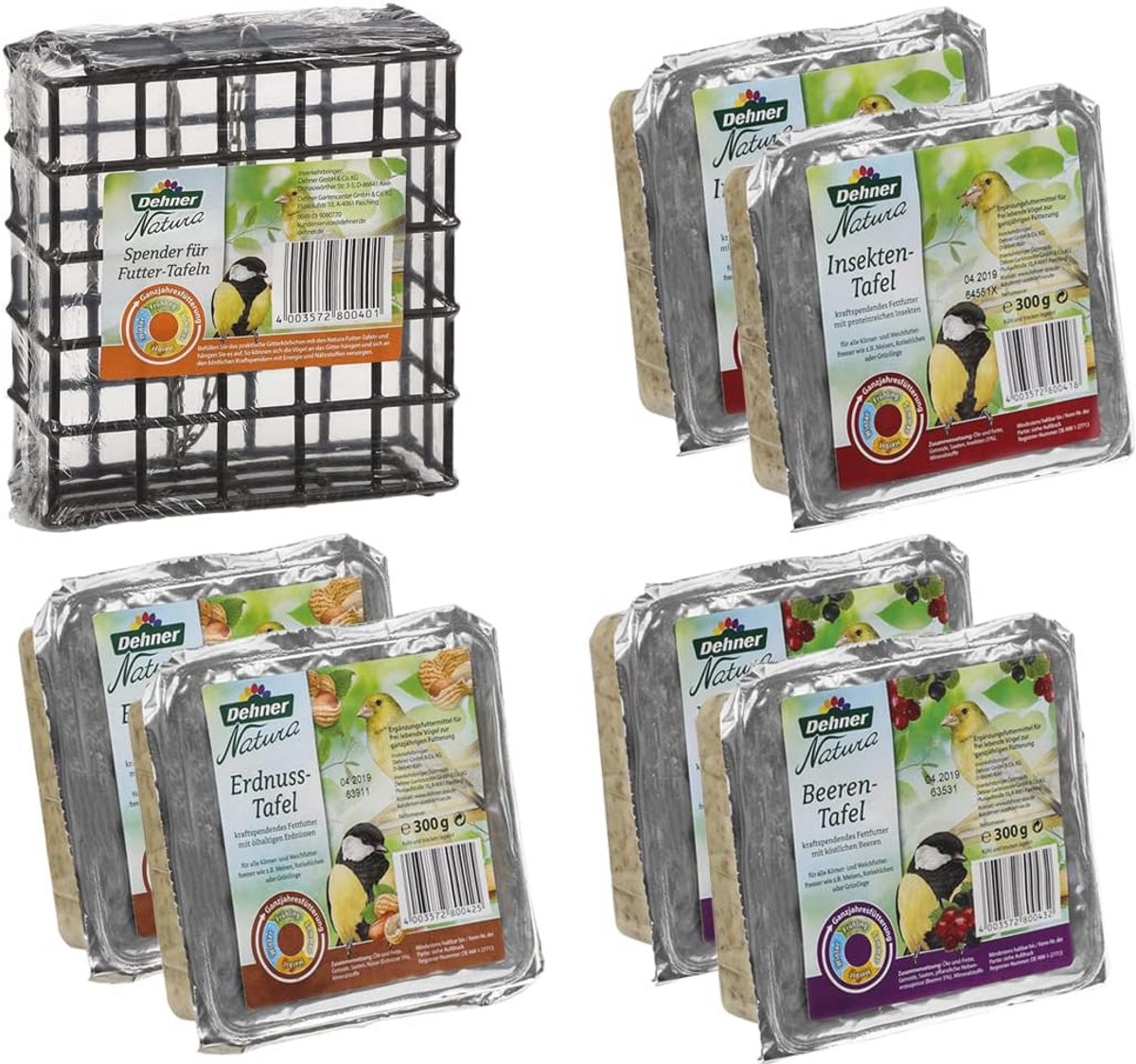 Dehner Natura wildvogelvoer, tafelmix met dispenser, 7-delig