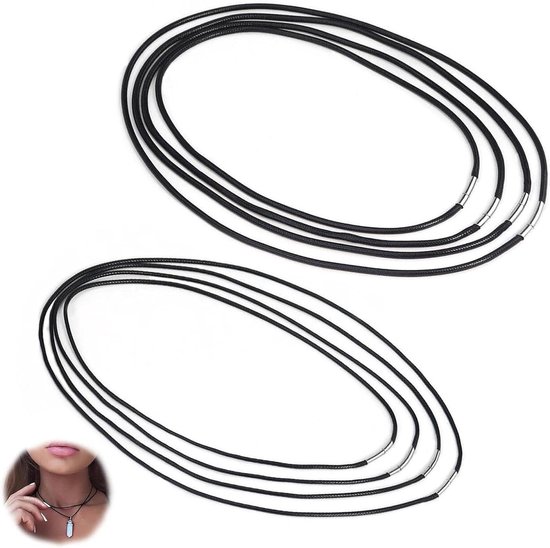 FENGCHUANG 40 Stuks Zwarte Gewaxte Halskettingen – Leren Koord Met Sluiting, 45 Cm + Verlengketting, Voor DIY-sieraden