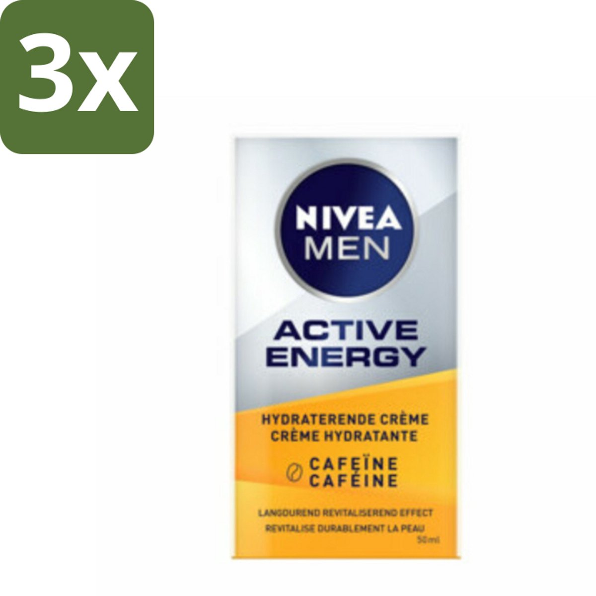 NIVEA MEN - Active Energy - Gezichtscrème met Cafeïne - 50 ml - Bulkverpakking - 3 stuks