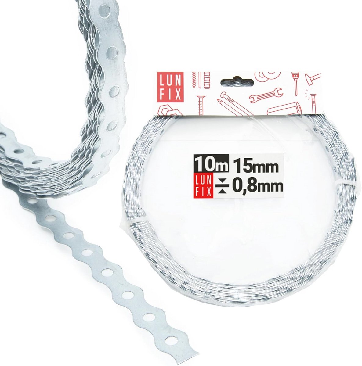 Gatband 15 mm breed, 0,8 mm dik - 10 m verzinkt staal bevestigingsband