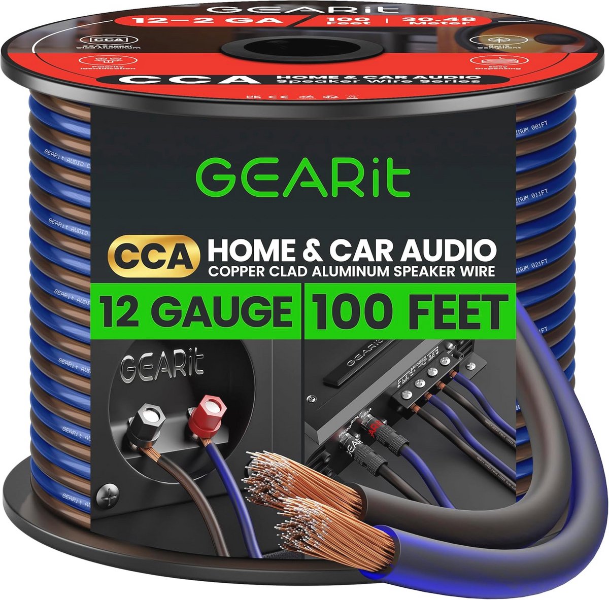 12 Gauge Luidsprekerkabel (30,4 meter) - Hoogwaardige CCA Hifi Audio Kabel voor Home Cinema en Autoradio