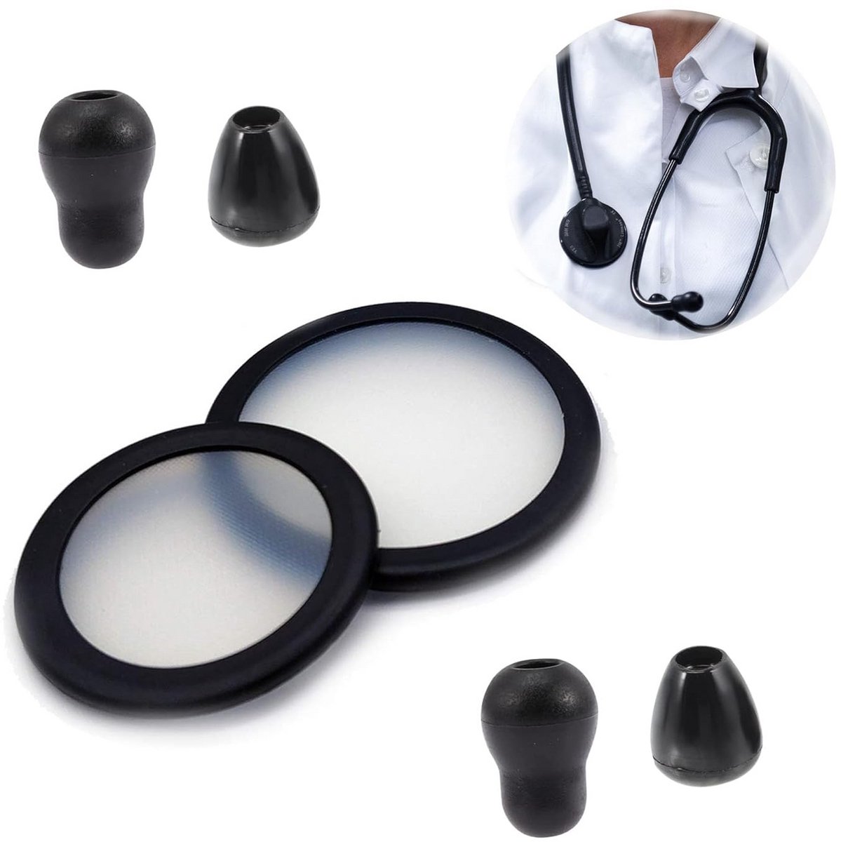 Vervangende stethoscoopaccessoires set - 4 siliconen oordopjes en 2 membranen
