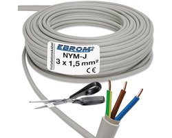 Mantelkabel 3 x 1,5 mm² - Installatiekabel voor Binnen en Buiten - Keuze uit Diverse Lengtes van 5 m tot 110 m