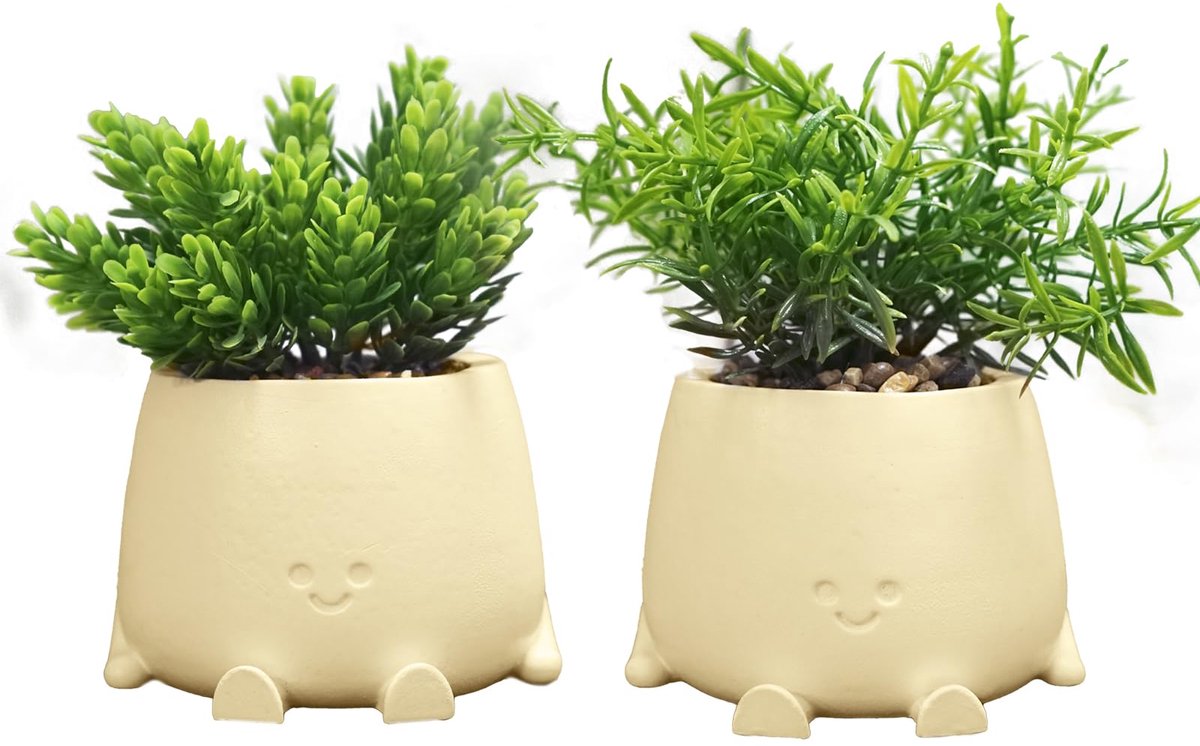 Unyqoos Set van twee vrolijke kunstplanten met pot voor decoratie in huis Green