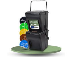 Novaliv Afvalscheidingssysteem Set - 2 x 25L Afvalbakken - 2 Vakken - Stapelbare Afvalscheidingssystemen - Recyclingbakken - Afvalscheidingssysteem - Afvalorganizer - Afvalsorteerder