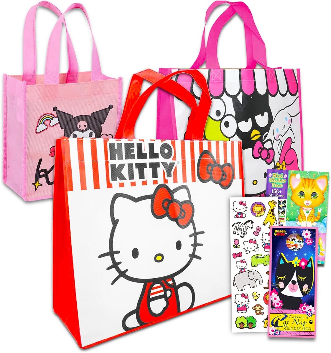 Set van 3 Herbruikbare Tote Tassen met Stickers voor Meisjes en Jongens