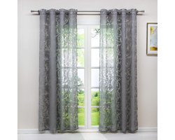 Heichkell Voile gordijn met oogjes transparant gordijn met debrander design woonkamer gordijn 1PC Store BxH 140x225cm grijs