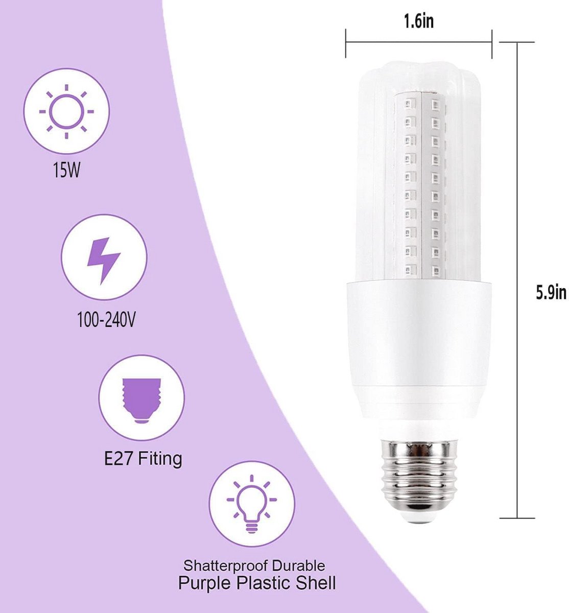 UV-zwarte LED-lamp E27 15W voor Halloween en feesten - set van 2