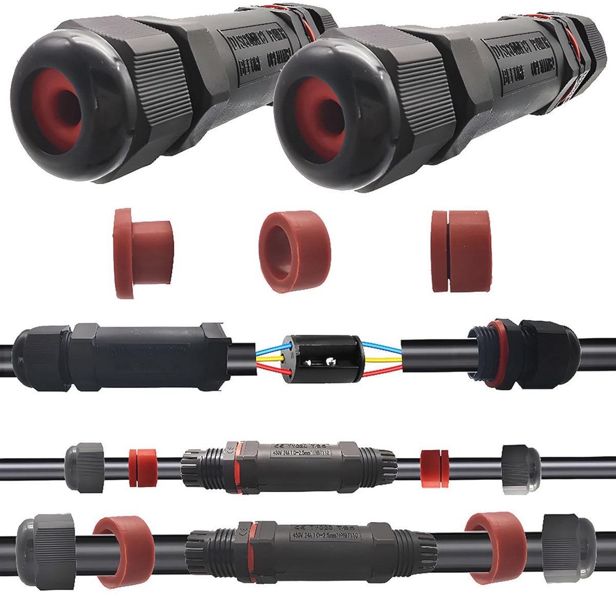 Waterdichte kabelconnector voor buiten - 2 stuks - IP68 - Geschikt voor 2 of 3-polige kabels 5-13 mm in diameter