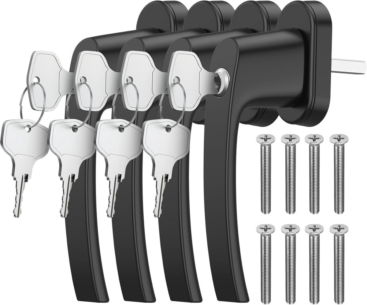 Afsluitbare Raamhendels voor Kinderbeveiliging - 4 Stuks Aluminium - Zwart