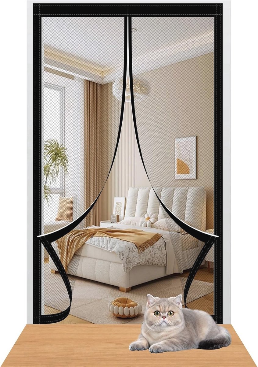 Magnetische Vliegengordijn 50 x 150 cm Makkelijk Te Installeren Zonder Boren Vliegengordijn Voor Deur Automatische Sluiting Voor Balkondeur/Woonkamer, Zwart