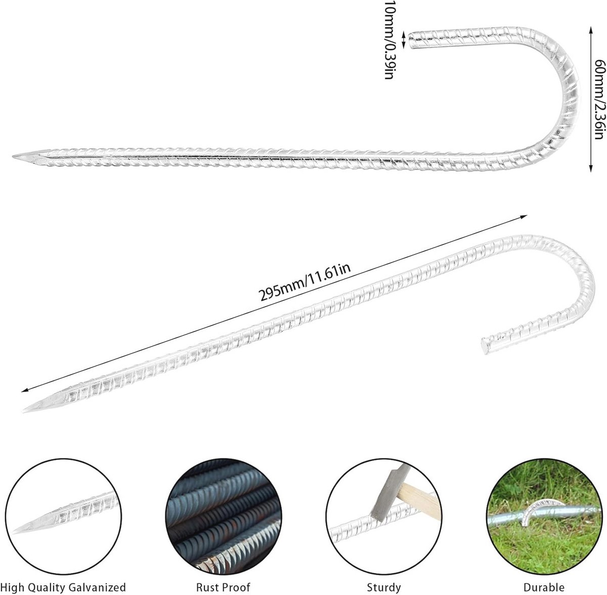 5 werelds beste grondankers, 30 cm J-vormige haringen voor tenten, trampolines en tuinaccessoires