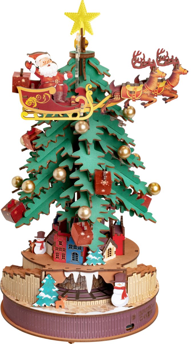 Robotime Christmas Melody Tree 3D Houten Muziekdoos – Kerstboom Bouwpakket – 319 Onderdelen - 30x30x40cm — afbeelding 7