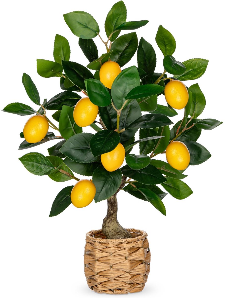 Unyqoos Decoratieve kunstmatige citroenboom in geweven pot voor interieurdecoratie geel/groen