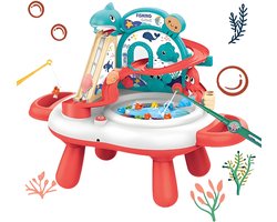 Interactieve 3-in-1 Watertafel & Visspel - Elektrisch Waterspeelgoed met Glijbaan, Muziek & 2 Hengels - Magnetisch Vissen Spel voor Binnen & Buiten - Fishing Set Speelgoed - Speelset - Badspeelgoed met Visspel - Zomer Cadeau voor Kinderen 3 Jaar,Rood