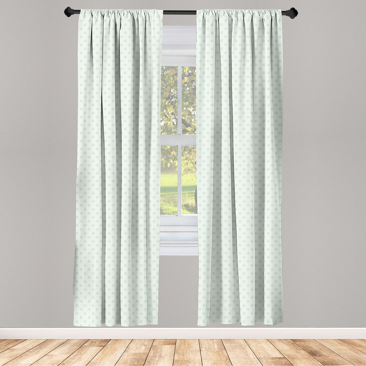 ABAKUHAUS Retro gordijnen – Polkadot-klassieker 2-panelen-set amandelgroen 75x245