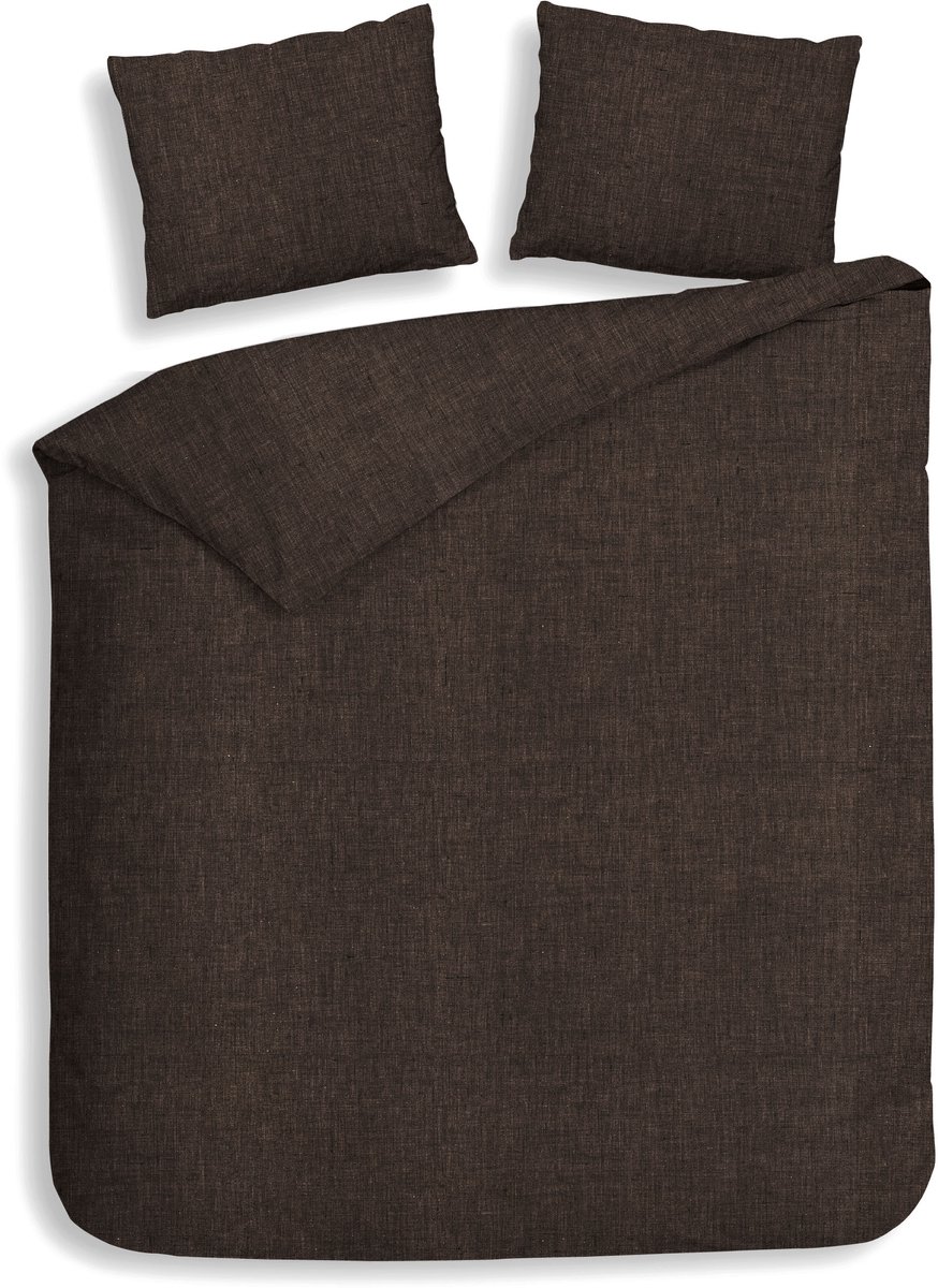 Heckettlane Dekbedovertrek Franela - Effen Bedlinnen - 240x200-220 cm - Lits-Jumeaux - Bruin - Dekbedovertrek van 100% Katoen-Flanel Coffee Quartz