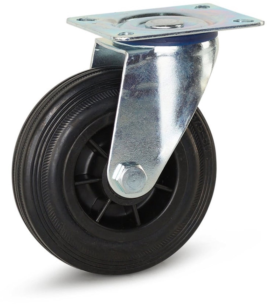 Rubber zwenkwiel met topplaat - 125mm - 90kg