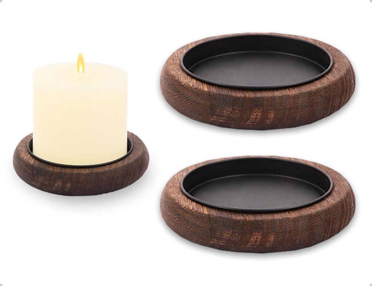 Cosensi - Houten Decoratieve Kandelaar voor Doop, Bruiloft en Woonkamer - Set van 2 - 10 cm Diameter