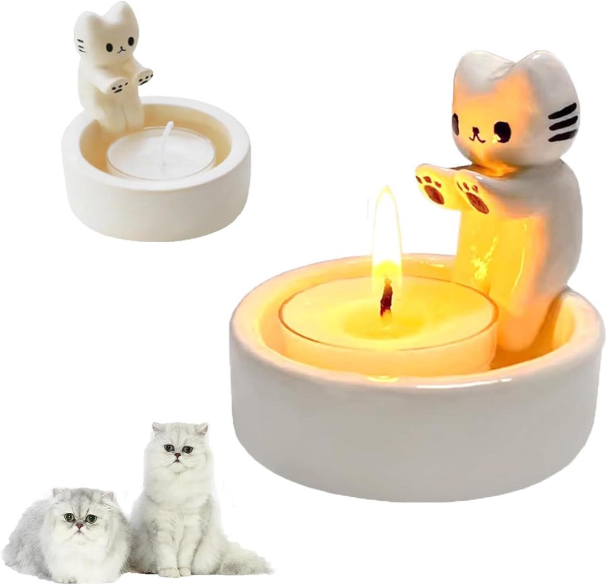 Cosensi - Kaarsenhouder voor katten met cartoon-kittens en pootwarmer - Huisdecoratie cadeau voor kattenliefhebbers.