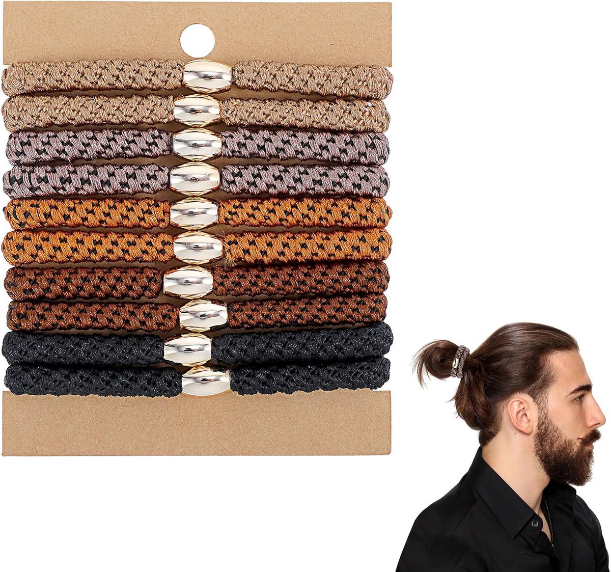 Set van 10 Sterke en Scheurvaste Haarelastiekjes voor Mannen met Antislip Grip