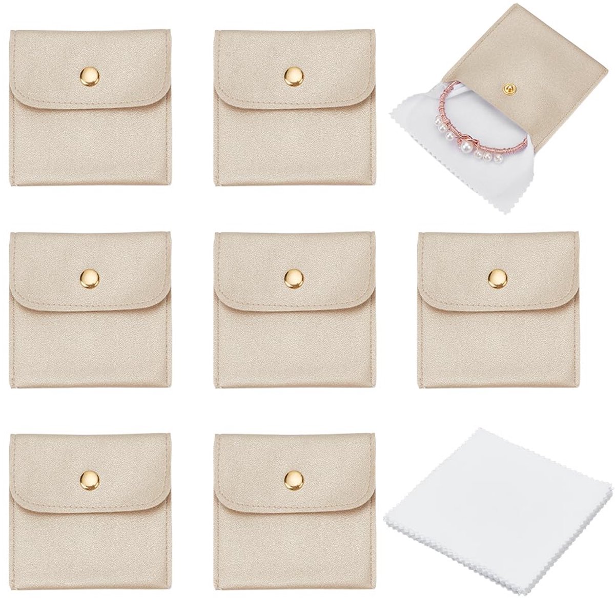 12 Stuks Mini Sieraden Pouch, 8 x 8 cm PU Lederen Kleine Sieraden Zakken Zachte Envelop Zakjes Gift Opbergtas met 12 stuks Brillen Reinigingsdoek voor Vrouwen Ringen Ketting Armband, PapayaWhip