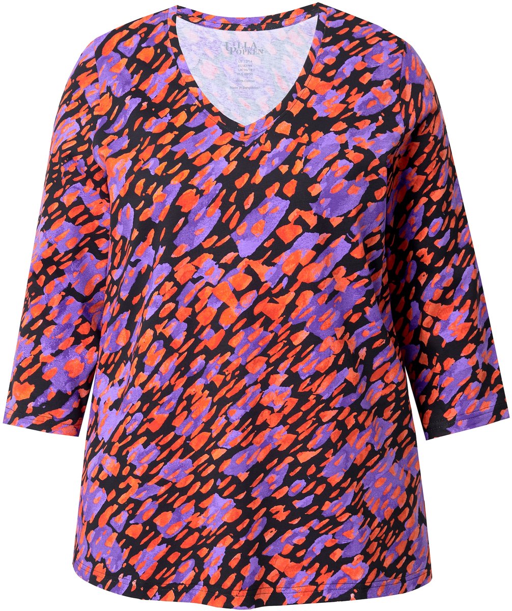 Ulla Popken - Dames - Shirt A-lijn V-hals 3/4-mouw - Zwart - Maat 42+