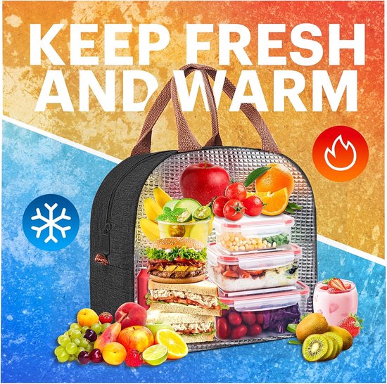 Koeltassen - Lunchtas - 29,5 x 18,3 x 21,5 cm - Zwart - Isolatie - 300D Kationisch Polyester - Handvat Riem - Koeltas - Lunch Bag - Geïsoleerde Koeltas - Picknicktas — afbeelding 5