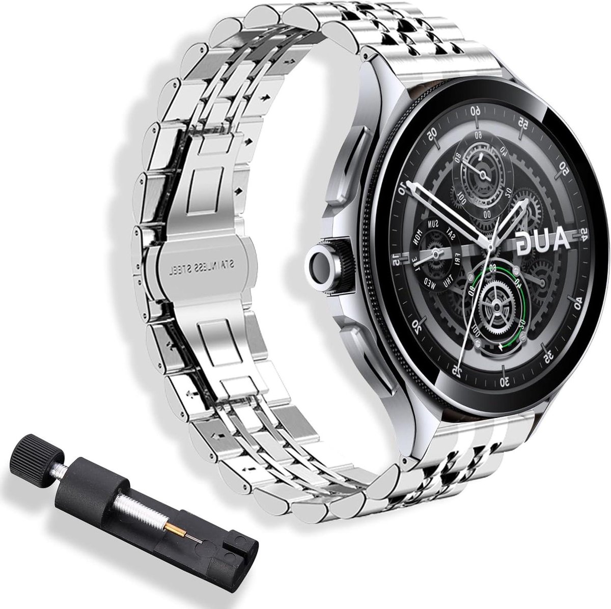 Cosensi - Metalen horlogebandje 22 mm voor Xiaomi Watch en Garmin Venu-Vivoactive - Roestvrij staal - Mooi gepolijst - Reservearmband - Compatibel - Horloge accessoire.