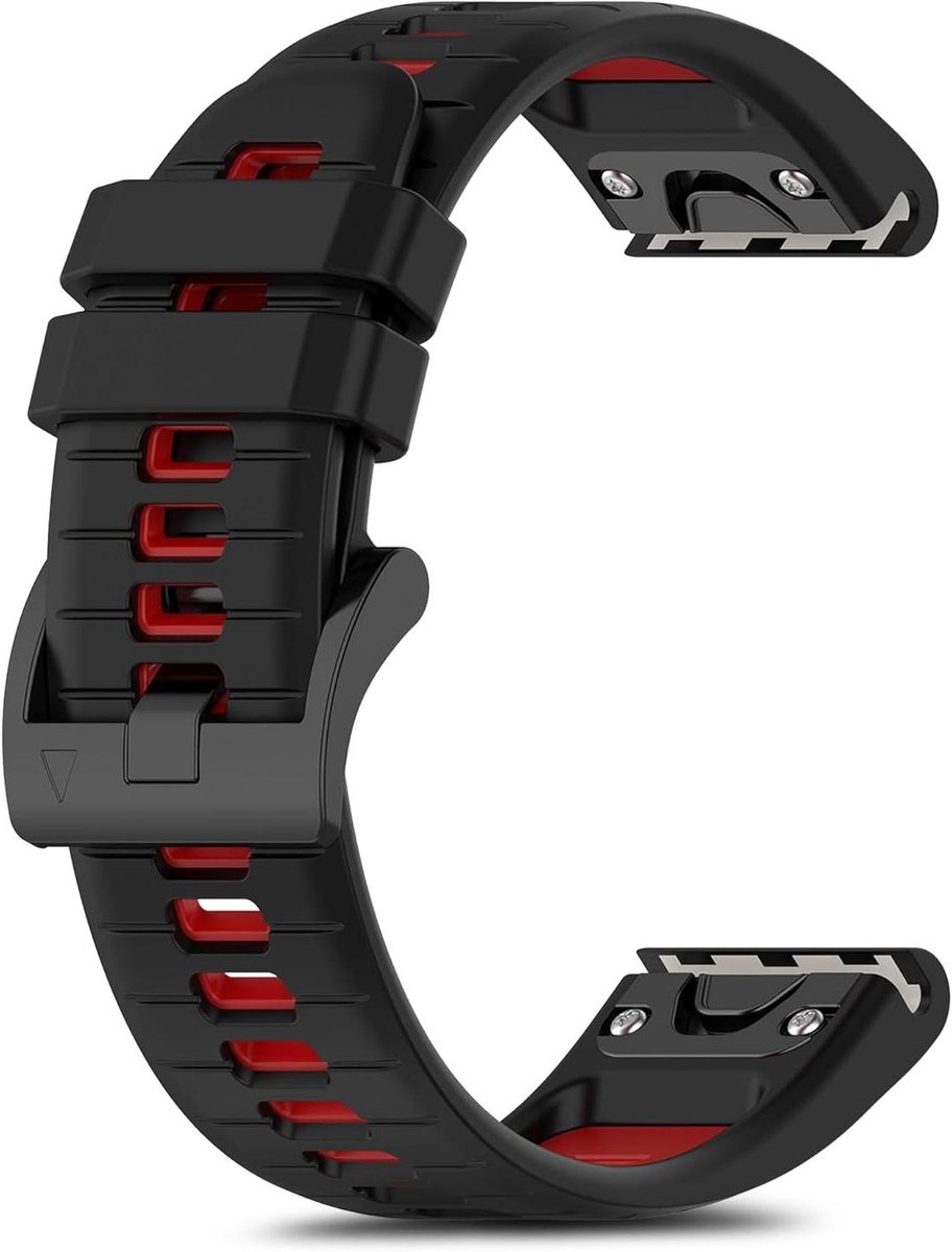 Cosensi - Sportieve siliconen armband voor Garmin Fenix Quatix 7 6 5X Pro MARQ Approach S62 S60 - Zwart-rood - 26 mm - Verstelbaar - Ademend