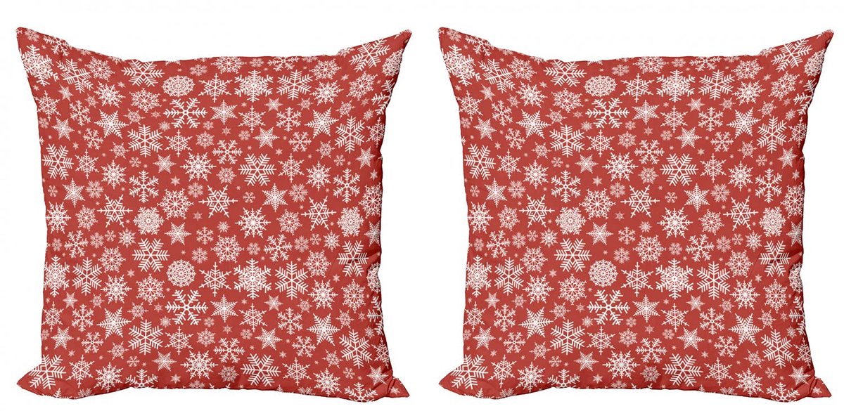 ABAKUHAUS – Decoratiekussenhoezen 2-delige set, Sneeuwvlok-Winter, 50x50 cm, wit-rood
