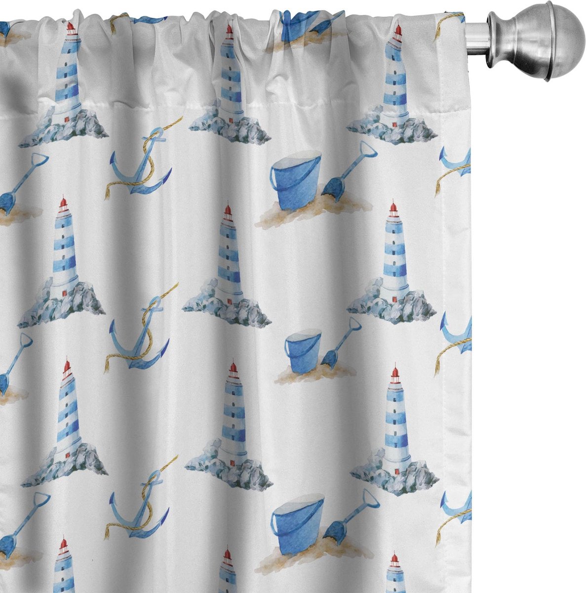 ABAKUHAUS Vuurtoren gordijnen – 2x75x225 cm – microvezel – blauw/wit