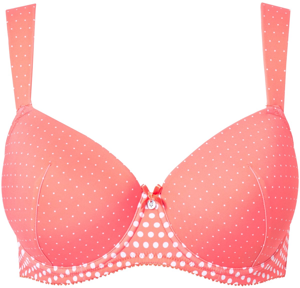 Ulla Popken - Dames - Beugelbeha stippen zachte cups - Koraal - Maat 85C