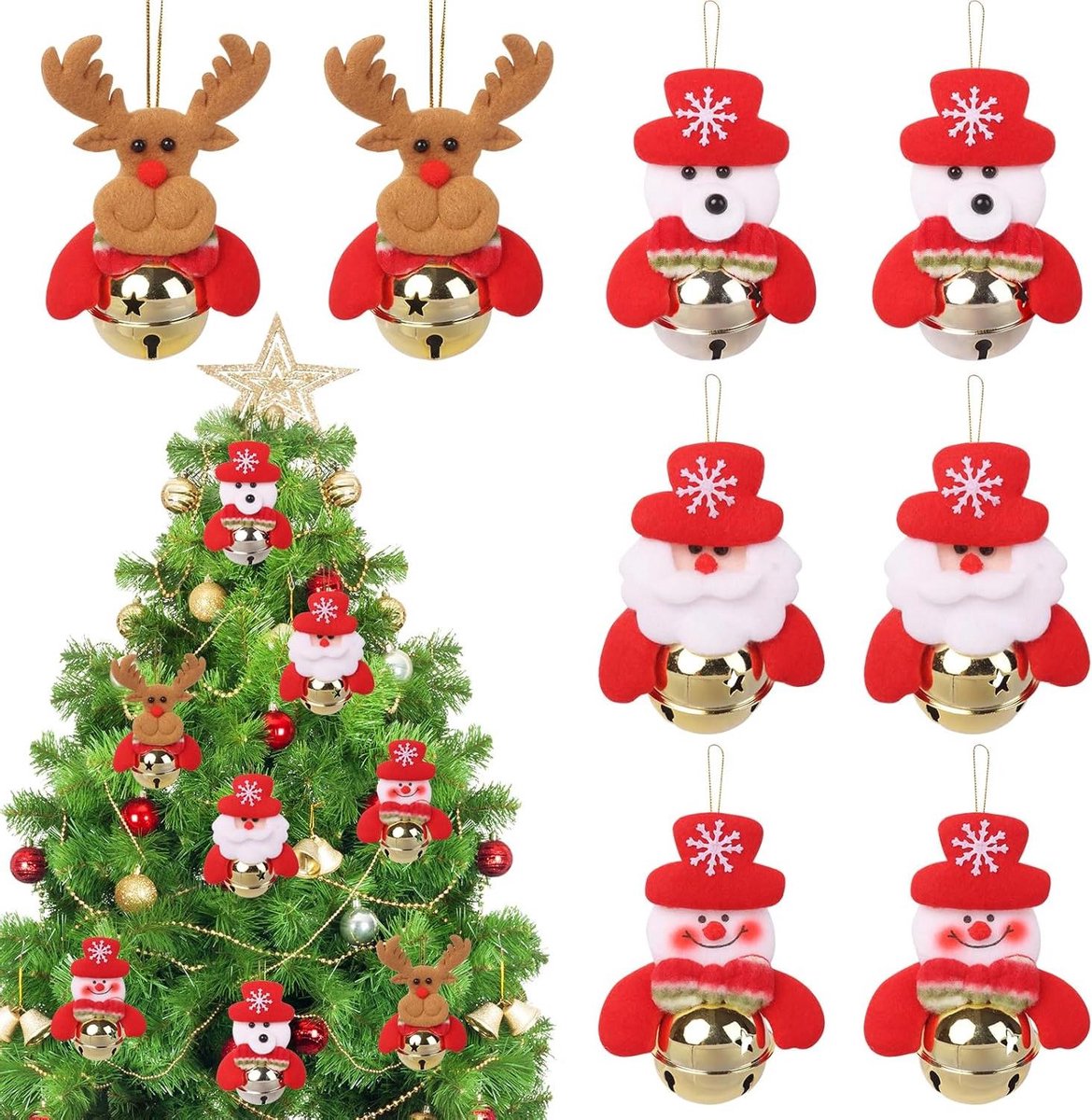 Cosensi Kerstklok ornamenten hangende decoraties 8 stuks feestartikelen Any
