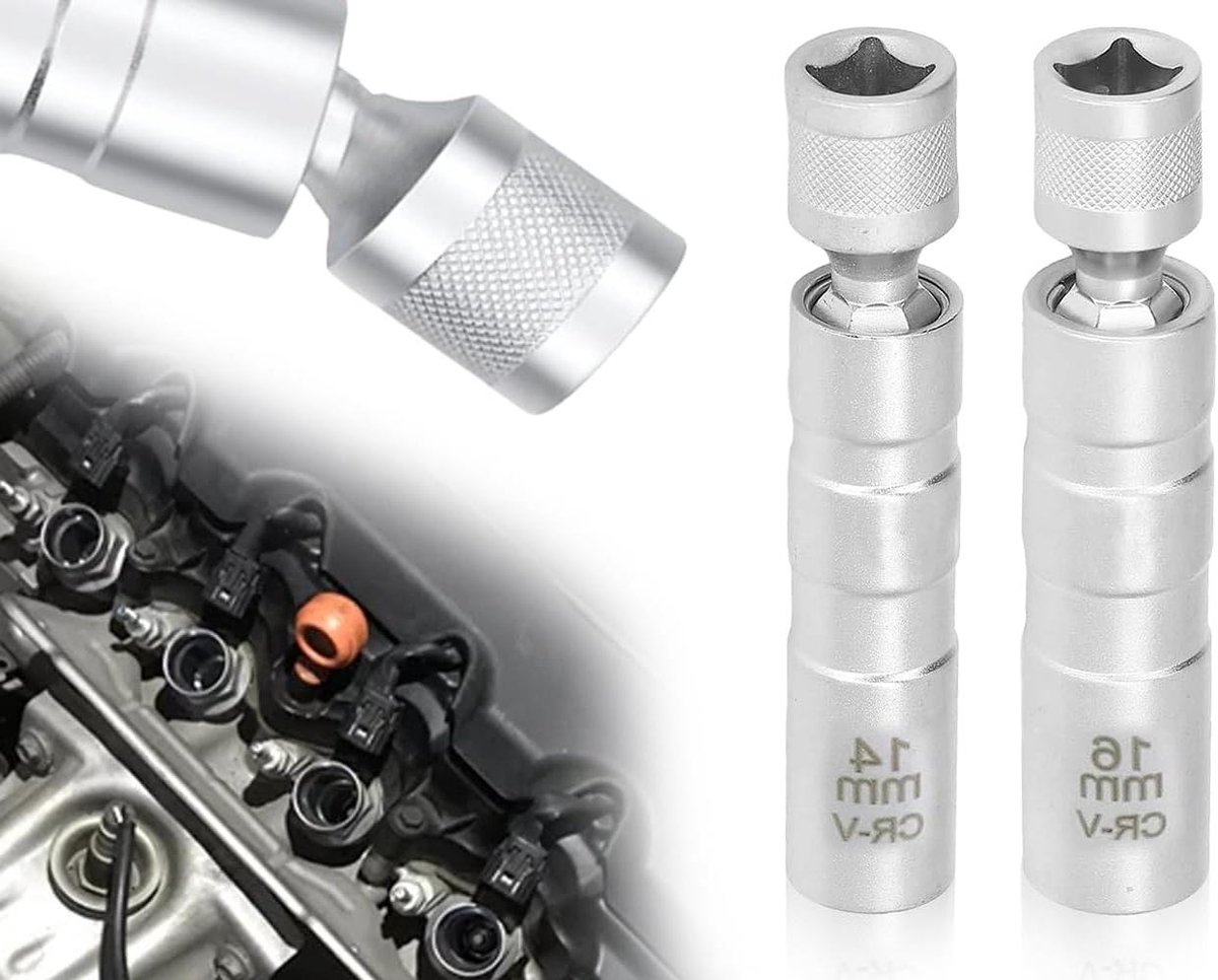 Cosensi - Bougiesleutel, 2 stuks, 14 mm/16 mm, universeel, magneet, draaibare dunwandige bougiesleutel, autoreparatieset