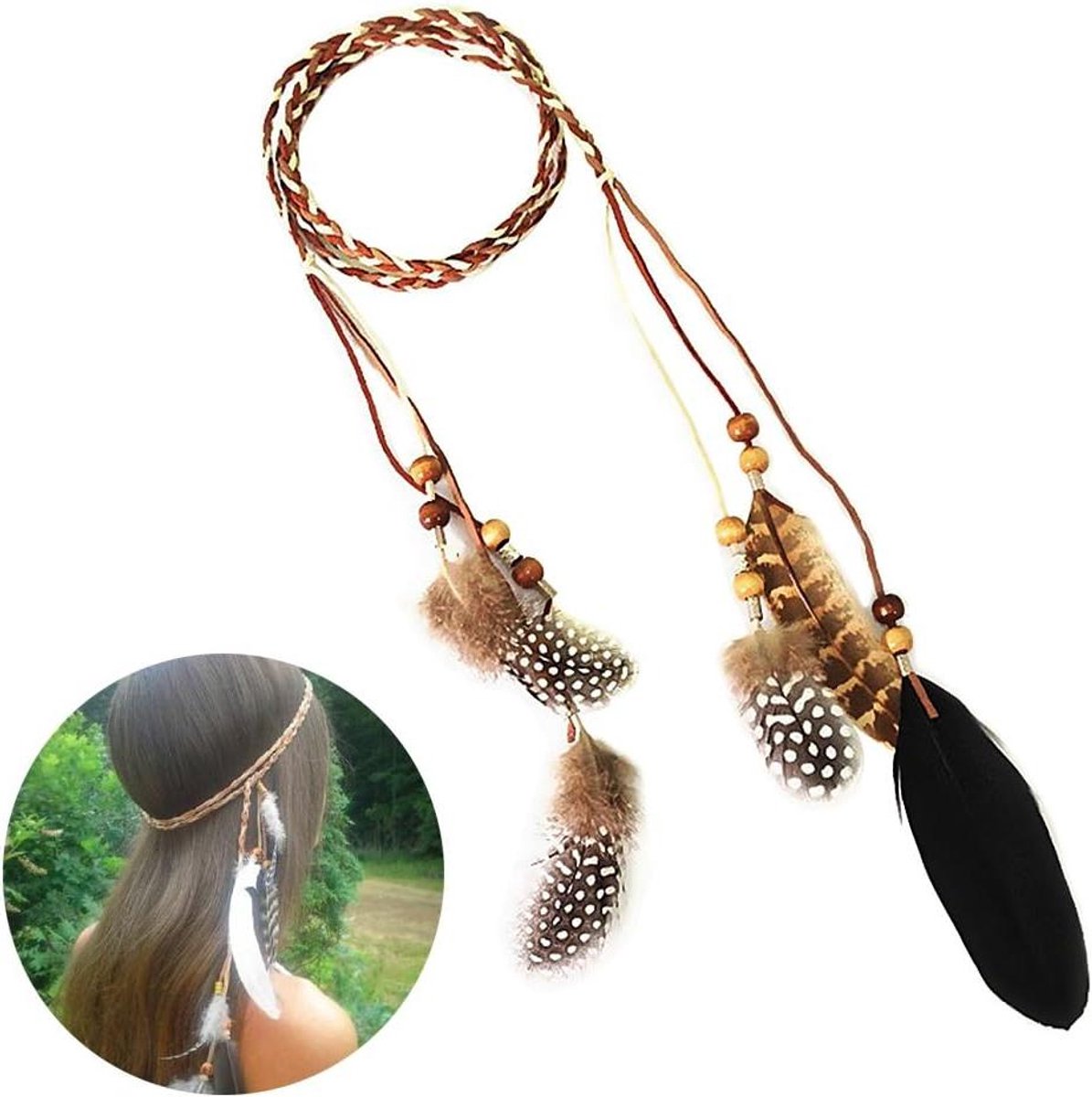 Cosensi - Veren hoofdband in boho-stijl - Handgemaakt - Haaraccessoire - Festival outfit