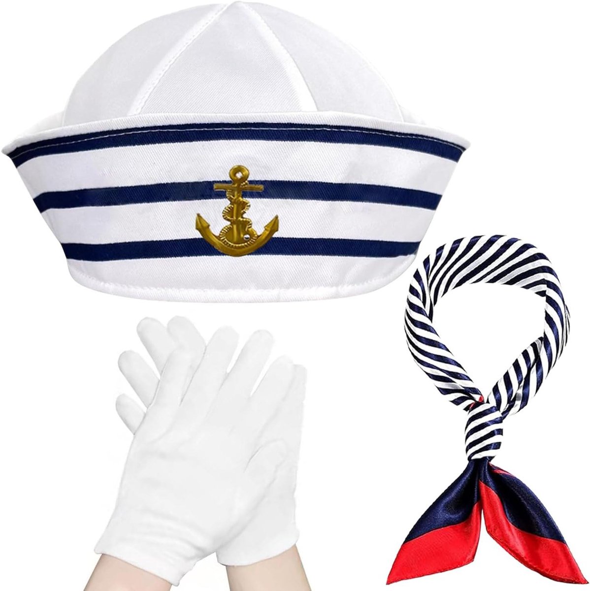 Cosensi - Matrozenkostuum met strepen muts en sjaalset - Marine outfit voor dames en heren - Feesthoed - Kostuumaccessoires - Verkleedfeest.